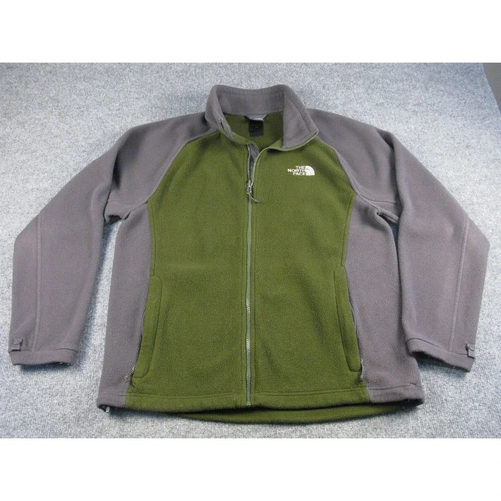 The North‎ Face Men's Fleece Jacket Green Gray Zip Up Outdoor Activewear #1950